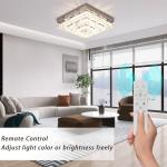 Cainjiazh Crystal Chandeliers Crystal LED Ceiling Light 11.8" Square Flush Mount Modern Chandelier Ceiling Lights Fixtures for Bedroom Dining Room Hallway Dimmable by Remote Control