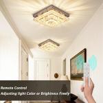 Cainjiazh Crystal Chandeliers Crystal LED Ceiling Light 11.8" Square Flush Mount Modern Chandelier Ceiling Lights Fixtures for Bedroom Dining Room Hallway Dimmable by Remote Control