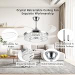 SAMPHON 42" Retractable Ceiling Fans with Lights, Crystal Chandelier Ceiling Fan with Remote & APP Control, Modern Dimmable LED Fandelier for Living Room, Dinning Room, Bedroom (Silver)