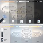 Shine LUEST Modern LED Ceiling Light, Dimmable LED Chandelier Flush Mount Ceiling Lights, Remote Control Acrylic Ring Ceiling Lamp Fixture for Living Room Dining Room Bedroom (White, 8 Rings)