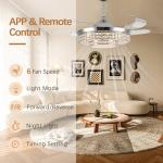 SAMPHON 42" Retractable Ceiling Fans with Lights, Crystal Chandelier Ceiling Fan with Remote & APP Control, Modern Dimmable LED Fandelier for Living Room, Dinning Room, Bedroom (Silver)