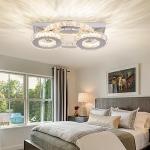 Zenouidle Dimmable Crystal Chandelier Modern Crystal Ceiling Light 3 Rings LED Flush Mount Celiling Light Fixture for Dining Room Bedroom Living Room