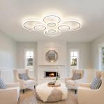 Shine LUEST Modern LED Ceiling Light, Dimmable LED Chandelier Flush Mount Ceiling Lights, Remote Control Acrylic Ring Ceiling Lamp Fixture for Living Room Dining Room Bedroom (White, 8 Rings)