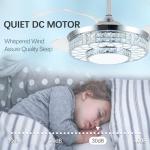 SAMPHON 42" Retractable Ceiling Fans with Lights, Crystal Chandelier Ceiling Fan with Remote & APP Control, Modern Dimmable LED Fandelier for Living Room, Dinning Room, Bedroom (Silver)