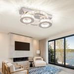 Zenouidle Dimmable Crystal Chandelier Modern Crystal Ceiling Light 3 Rings LED Flush Mount Celiling Light Fixture for Dining Room Bedroom Living Room