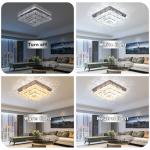 Cainjiazh Crystal Chandeliers Crystal LED Ceiling Light 11.8" Square Flush Mount Modern Chandelier Ceiling Lights Fixtures for Bedroom Dining Room Hallway Dimmable by Remote Control