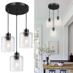 Stylish 3-Light Black Pendant Fixture with Glass Shades
