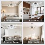 SAMPHON 42" Retractable Ceiling Fans with Lights, Crystal Chandelier Ceiling Fan with Remote & APP Control, Modern Dimmable LED Fandelier for Living Room, Dinning Room, Bedroom (Silver)