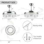 SAMPHON 42" Retractable Ceiling Fans with Lights, Crystal Chandelier Ceiling Fan with Remote & APP Control, Modern Dimmable LED Fandelier for Living Room, Dinning Room, Bedroom (Silver)