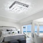 Cainjiazh Crystal Chandeliers Crystal LED Ceiling Light 11.8" Square Flush Mount Modern Chandelier Ceiling Lights Fixtures for Bedroom Dining Room Hallway Dimmable by Remote Control
