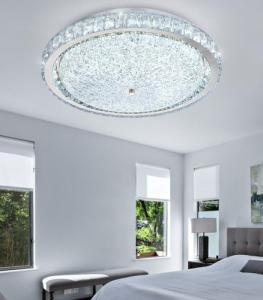 AFQEJG 19.6" Modern Crystal Chandelier Dimmable LED Flush Mount Ceiling Light with Remote Control for Living Room Dining Room Bedroom Hallway Foyer Silver