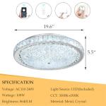 AFQEJG 19.6" Modern Crystal Chandelier Dimmable LED Flush Mount Ceiling Light with Remote Control for Living Room Dining Room Bedroom Hallway Foyer Silver