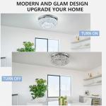 HongnuoFc 11.8" LED Chandelier 2-Layer Crystal Ceiling Light Fixture with Remote Control Flush Mount Chandelier Light for Hallway Bedroom Living Room Kitchen Foyer(dimmable)