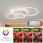 O'NEELDY Modern Light Fixtures Ceiling Flush Mount Modern Led Ceiling Lights 5-Light Dimmable Led Chandelier White Lamp with Remote for Bedroom Living Room Kitchen Dining Room, 100W