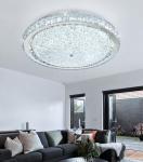 AFQEJG 19.6" Modern Crystal Chandelier Dimmable LED Flush Mount Ceiling Light with Remote Control for Living Room Dining Room Bedroom Hallway Foyer Silver