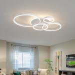 O'NEELDY Modern Light Fixtures Ceiling Flush Mount Modern Led Ceiling Lights 5-Light Dimmable Led Chandelier White Lamp with Remote for Bedroom Living Room Kitchen Dining Room, 100W