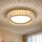 Suenigle Modern K9 Crystal Dimmable LED Flush Mount Ceiling Light,15 Inch 36W/5CCT 3000K-6000K,Luxury Gold Round Large Close to Ceiling Lighting Fixtures for Living Room,Kitchen,Bedroom,Dining Room