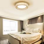 Suenigle Modern K9 Crystal Dimmable LED Flush Mount Ceiling Light,15 Inch 36W/5CCT 3000K-6000K,Luxury Gold Round Large Close to Ceiling Lighting Fixtures for Living Room,Kitchen,Bedroom,Dining Room