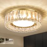 Suenigle Dimmable Modern Luxury Crystal LED Flush Mount Ceiling Light,11 Inch 24W/5CCT 3000K-6000K Gold Close to Ceiling Light Fixture r for Kitchen,Entryway,Laundry Room,Porch