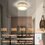 BEDETAL Modern LED Crystal Gold Ceiling Light,Dimmable 11 Inch Luxury Lighting Fixtures,5CCT 3000K-6000K Round Small Flush Mount Chandelier for Kitchen,Entryway,Laundry Room,Hallway