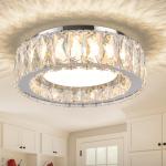 Suenigle Dimmable Modern Luxury Crystal LED Flush Mount Ceiling Light,11 Inch 24W/5CCT 3000K-6000K Chrome Small Close to Ceiling Lighting Fixtures for Kitchen,Entryway,Laundry Room,Porch,Hallway