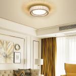 Suenigle Modern K9 Crystal Dimmable LED Flush Mount Ceiling Light,15 Inch 36W/5CCT 3000K-6000K,Luxury Gold Round Large Close to Ceiling Lighting Fixtures for Living Room,Kitchen,Bedroom,Dining Room