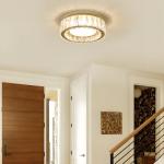 Suenigle Dimmable Modern Luxury Crystal LED Flush Mount Ceiling Light,11 Inch 24W/5CCT 3000K-6000K Gold Close to Ceiling Light Fixture r for Kitchen,Entryway,Laundry Room,Porch