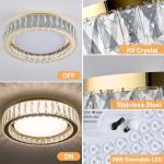Suenigle Modern K9 Crystal Dimmable LED Flush Mount Ceiling Light,15 Inch 36W/5CCT 3000K-6000K,Luxury Gold Round Large Close to Ceiling Lighting Fixtures for Living Room,Kitchen,Bedroom,Dining Room