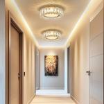 Crystal Dimmable Flush Mount Ceiling Light, Glod Modern LED Close to Ceiling Light Fixture with 5CCT 2700K-6000K, Round Kitchen Lighting for Bedroom, Laundry Room, Hallway, Bathroom (11in 24W)