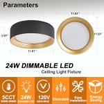 Suenigle Dimmable Modern LED Flush Mount Ceiling Light,11.8 Inch 5CCT 24W/3000K-6000K,Minimalist Round Black and Gold Close to Ceiling Lighting Fixtures for Kitchen,Hallway,Laundry Room,Entryway,Porch