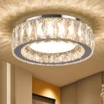 Badiegh Dimmable Crystal Modern LED Flush Mount Ceiling Light,Chrome 11 Inch Small Chandelier 24W 5CCT 3000K-6000K Hallway Close to Ceiling Light Fixtures for Kitchen,Entryway,Laundry Room,Bedroom