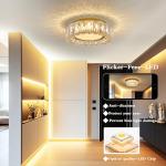 Crystal Dimmable Flush Mount Ceiling Light, Glod Modern LED Close to Ceiling Light Fixture with 5CCT 2700K-6000K, Round Kitchen Lighting for Bedroom, Laundry Room, Hallway, Bathroom (11in 24W)