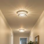 Suenigle Dimmable Modern Luxury Crystal LED Flush Mount Ceiling Light,11 Inch 24W/5CCT 3000K-6000K Chrome Small Close to Ceiling Lighting Fixtures for Kitchen,Entryway,Laundry Room,Porch,Hallway