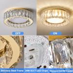 Suenigle Dimmable Modern Luxury Crystal LED Flush Mount Ceiling Light,11 Inch 24W/5CCT 3000K-6000K Gold Close to Ceiling Light Fixture r for Kitchen,Entryway,Laundry Room,Porch