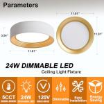 Suenigle Dimmable Modern LED Flush Mount Ceiling Light,11.8 Inch 5CCT 24W/3000K-6000K,Minimalist Round White and Gold Close to Ceiling Lighting Fixtures for Kitchen,Hallway,Laundry Room,Entryway,Porch