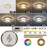 Crystal Dimmable Flush Mount Ceiling Light, Glod Modern LED Close to Ceiling Light Fixture with 5CCT 2700K-6000K, Round Kitchen Lighting for Bedroom, Laundry Room, Hallway, Bathroom (11in 24W)