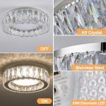 Suenigle Dimmable Modern Luxury Crystal LED Flush Mount Ceiling Light,11 Inch 24W/5CCT 3000K-6000K Chrome Small Close to Ceiling Lighting Fixtures for Kitchen,Entryway,Laundry Room,Porch,Hallway