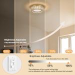 Badiegh Crystal Gold Flush Mount Ceiling Light Fixture,Dimmable LED 5CCT 3000K-6000K Chandelier,11 Inch Modern Small 24W Round Lighting Fixtures for Kitchen Hallway Foyer Laundry Room