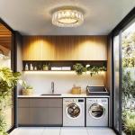 Crystal Dimmable Flush Mount Ceiling Light, Glod Modern LED Close to Ceiling Light Fixture with 5CCT 2700K-6000K, Round Kitchen Lighting for Bedroom, Laundry Room, Hallway, Bathroom (11in 24W)