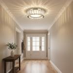 Suenigle Dimmable Modern Luxury Crystal LED Flush Mount Ceiling Light,11 Inch 24W/5CCT 3000K-6000K Chrome Small Close to Ceiling Lighting Fixtures for Kitchen,Entryway,Laundry Room,Porch,Hallway