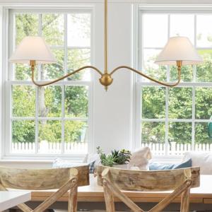 Modern Gold Linear Chandelier with Off-White Shade