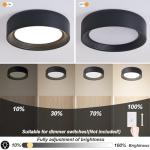 Gisisee 11.8 Inch Modern Dimmable LED Round Matte Black Flush Mount Ceiling Light,5CCT Adjustable 3000K-6000K,Close to Ceiling Lighting Fixture for Hallway,Entryway,Laundry Room,Kitchen,Bedroom