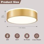 YURNYQ Dimmable Gold LED Flush Mount Ceiling Lights, Modern 5CCT 2700K-6000K Close to Ceiling Light, Simple Round Kitchen Lighting Fixtures for Bedroom Hallway Entryway