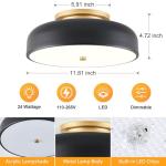 ONESMING Dimmable LED Ceiling Light Fixture, 2700K-6000K 5CCT Modern Mid-Century Semi Flush Mount Ceiling Light, Black Close to Ceiling Lamp for Kitchen, Laundry Room, Bedroom, Hallway, 11.8in