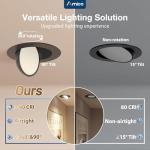 Amico 12 Pack 6 Inch 5CCT Gimbal LED Recessed Lighting, 360°&90°Adjustable Eyeball Directional Downlight, Dimmable, 2700K/3000K/3500K/4000K/5000K Selectable, 12W 1200LM CRI90+, Black, ETL&FCC