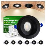 zouzai Classic 4 inch 5CCT Gimbal LED Recessed Light, 360°+90° Adjustable Directional Retrofit Eyeball Can Light with J-Box, Dimmable 2700K/3000K/3500K/4000K/5000K, ETL Certified (Black,6 Pack)