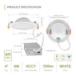 ASD 4 Inch Gimbal LED Recessed Light, 9W 5CCT 2700K-5000K CRI90+, Adjustable 355° & 90° Eyeball Lights, IC Rated Dimmable Downlight, Ceiling Air Tight Directional Lighting, ES & ETL, White, 6 Pack