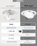 Adetu 6 inch 5CCT Gimbal Led Recessed Lights, 360°+90° Adjustable Directional Recessed Lighting, 2700K/3000K/3500K/4000K/5000K Dimmable Remodel Eyeball Canless Downlight with Jbox, ETL (White, 8 Pack)