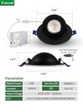 zouzai Classic 4 inch 5CCT Gimbal LED Recessed Light, 360°+90° Adjustable Directional Retrofit Eyeball Can Light with J-Box, Dimmable 2700K/3000K/3500K/4000K/5000K, ETL Certified (Black,6 Pack)