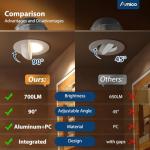 Amico 6 Pack 4 Inch Eyeball Gimbal Retrofit Can Lights, 90° Adjustable Directional 5CCT LED Recessed Lights, Dimmable, 2700K/3000K/3500K/4000K/5000K Selectable, 9W 700LM, ETL&FCC